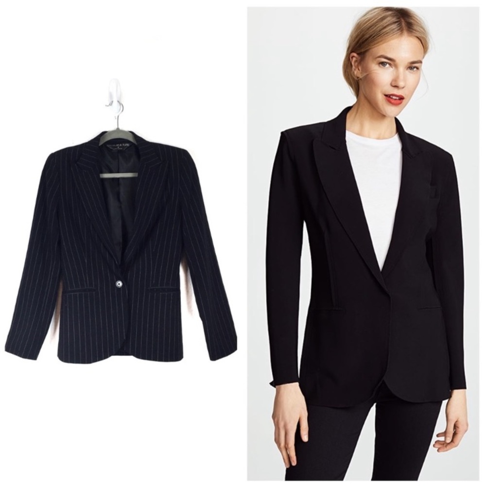 Kamali Kulture Revolve Single Breasted Pinstripe Black Blazer Jacket Workwear 4